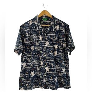 DIP Vintage Hawaiian Shirt Navy Surf Ocean Print Men’s L 100% Cotton